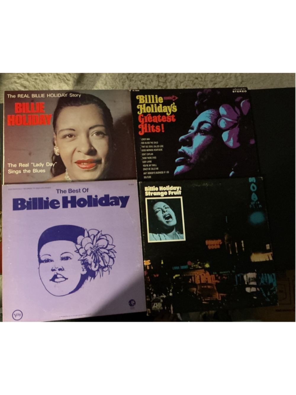 Billie Holiday Vinyl LP Record Lot of 4 - Strange Fruit, Greatest Hits, Best Of,